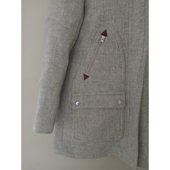 J. Crew Chateau Parka Italian Stadium-Cloth Wool Coat Size 4 Gray Fur Trim Hood - Picture 5 of 11